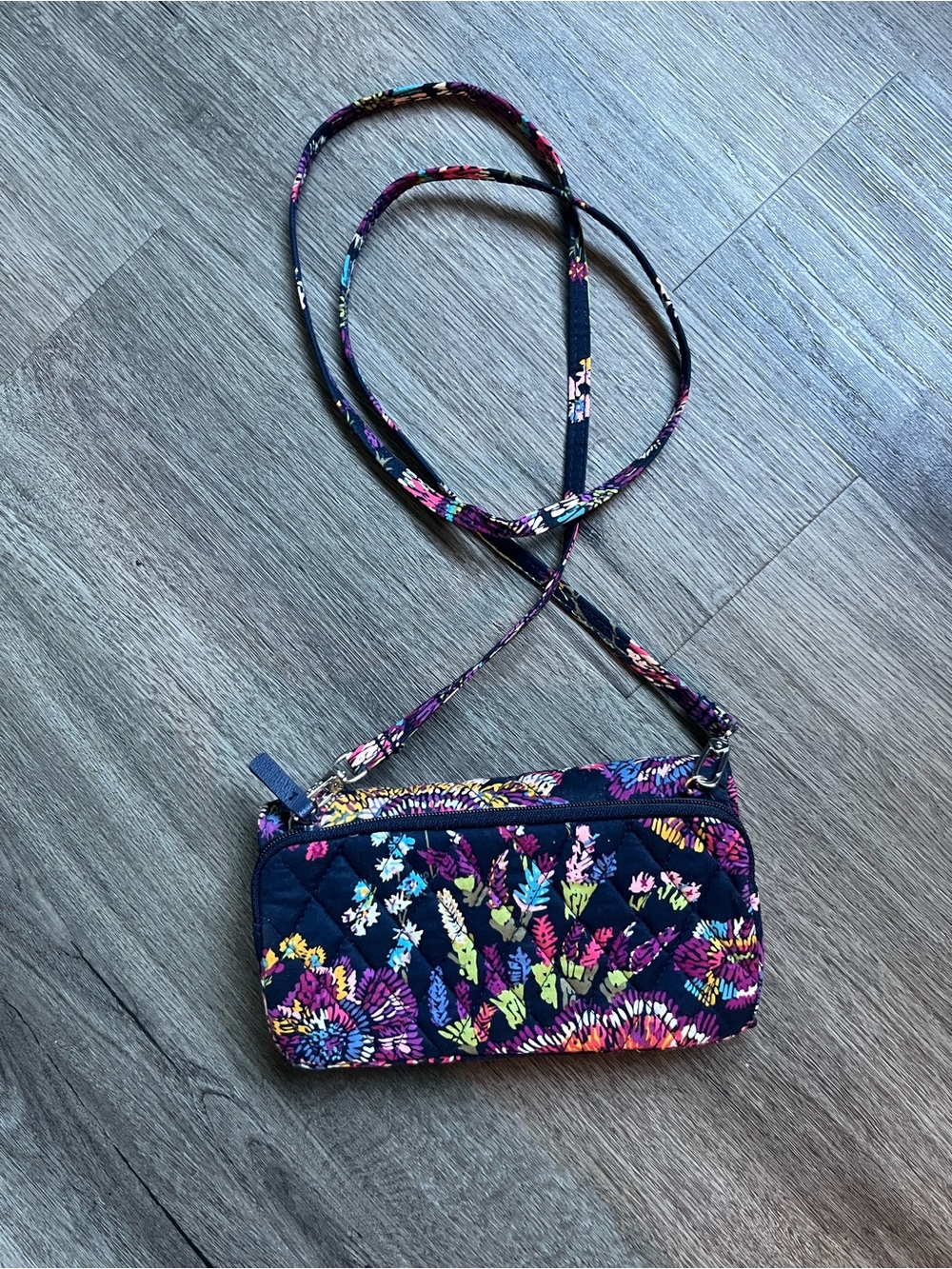 Vera Bradley Navy Floral Quilted Crossbody Wallet - Picture 3 of 7